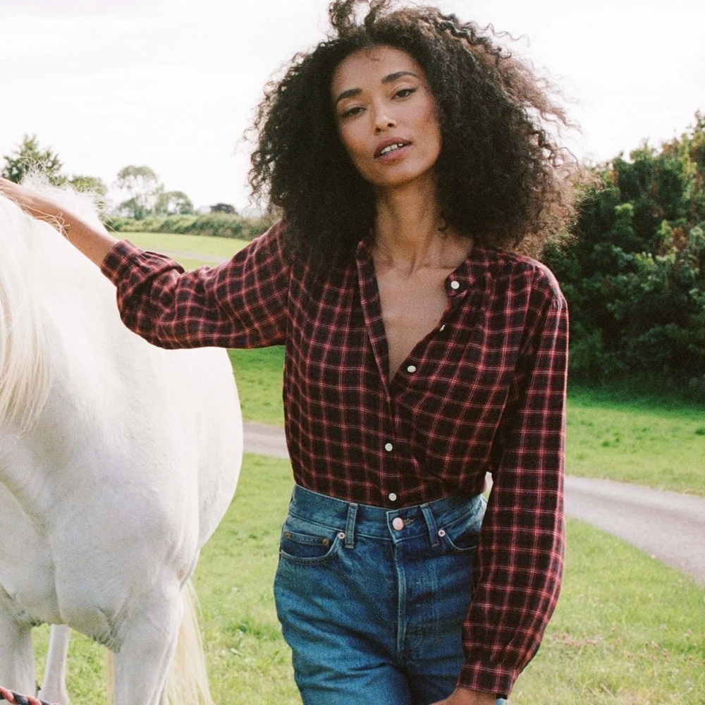 NWT Doen Breena Top XXS in Rouge Countryside Plaid